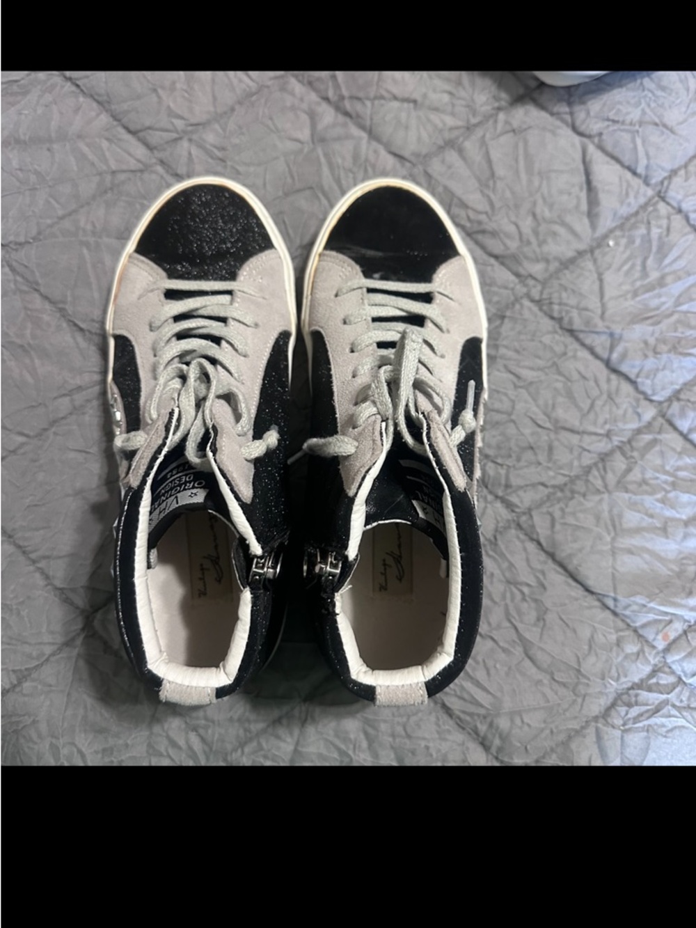 Vintage Havana Black and White High-Top Sneaker with Glitter Toe